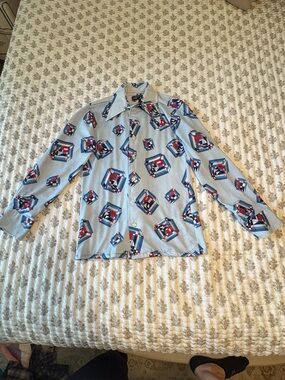 Towncraft Light Blue Shirt with Red and Navy Geometric Print